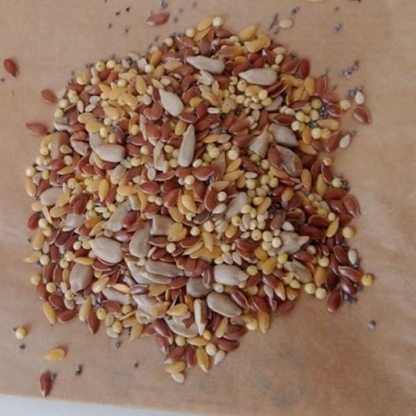 Mix de 6 Sementes Bio, embalagem de 250 gr. Rico em fibra, minerais e vitaminas. Mistura biológica de sementes de linhaça dourada, linhaça castanha, 